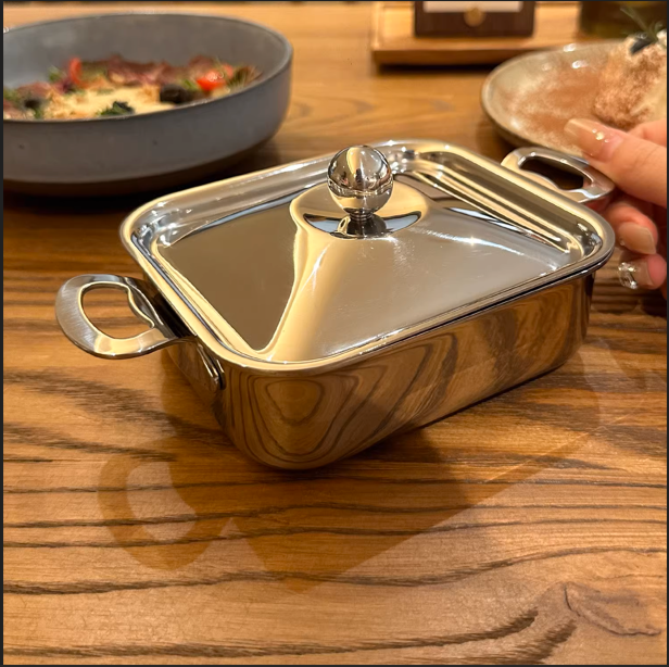 1810 stainless steel double-ear mini baking tray small fruit tray double-ear auxiliary food pot