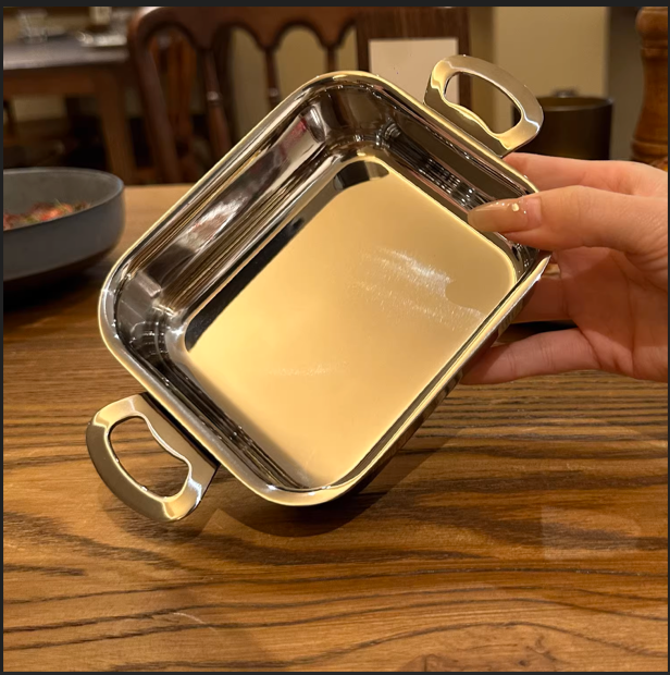 1810 stainless steel double-ear mini baking tray small fruit tray double-ear auxiliary food pot