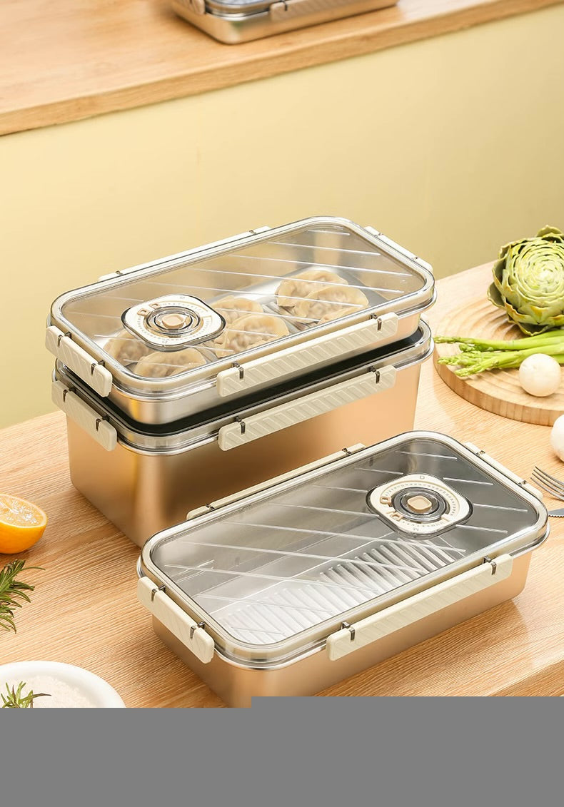 304 stainless steel refrigerator fresh-keeping refrigerated box dumpling box multi-function seal