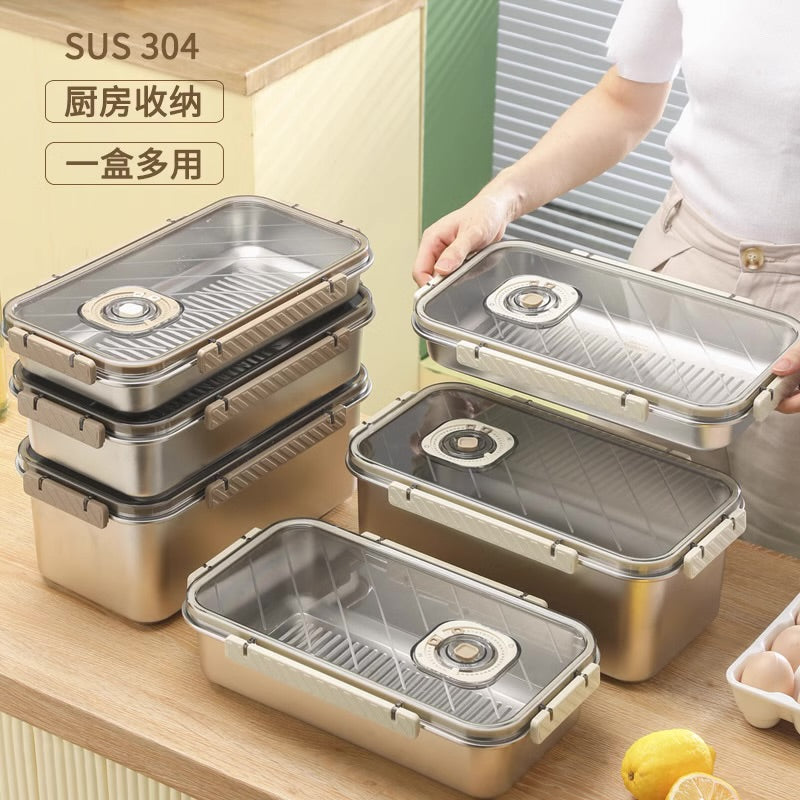 304 stainless steel refrigerator fresh-keeping refrigerated box dumpling box multi-function seal