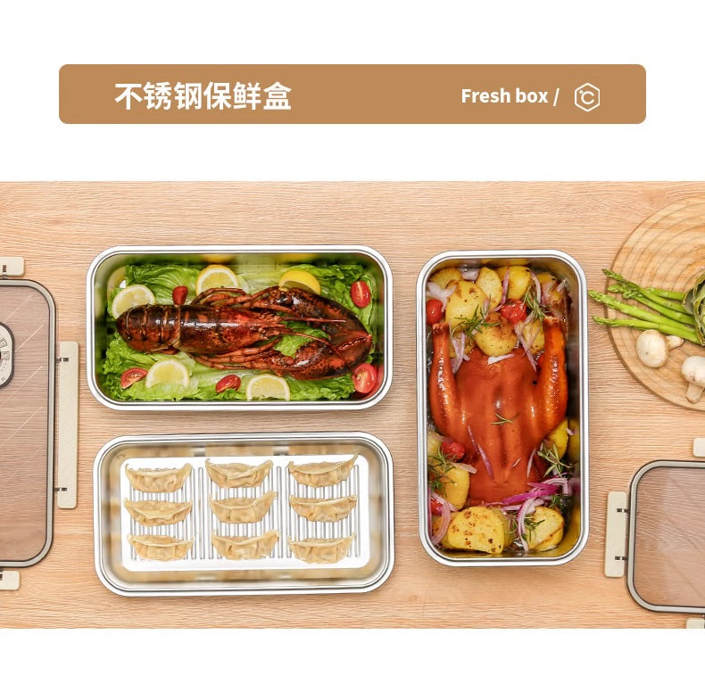 304 stainless steel refrigerator fresh-keeping refrigerated box dumpling box multi-function seal