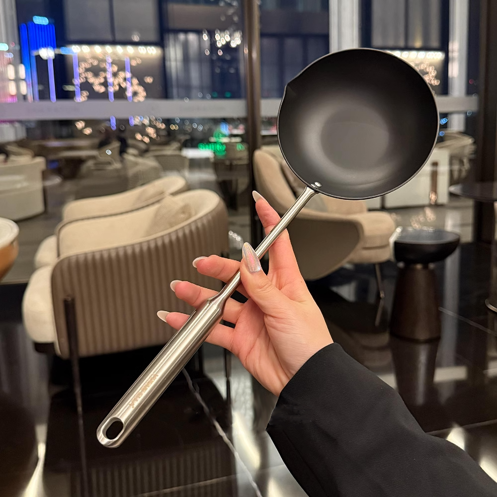 Uncoated pure iron pan, long-handled stainless steel pan