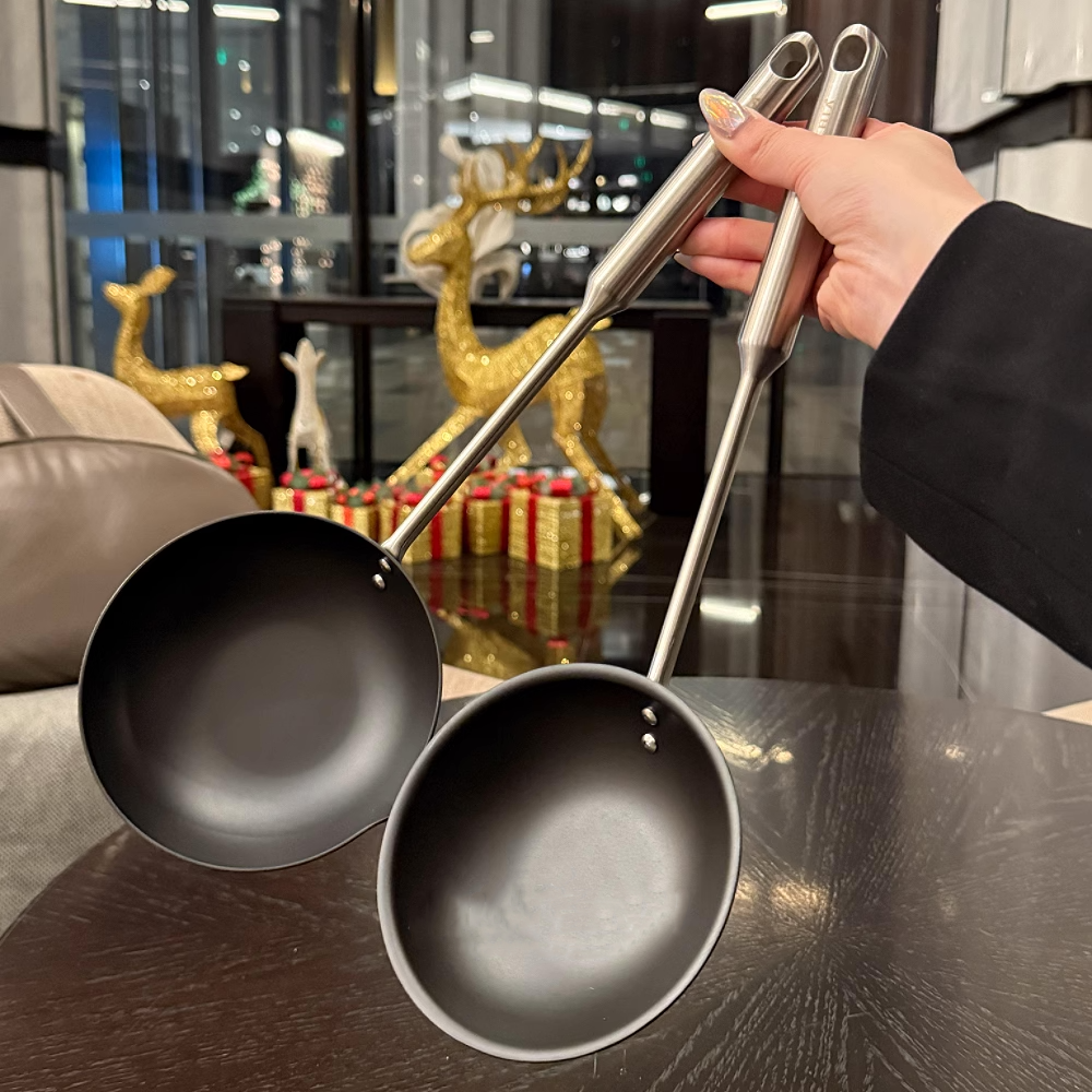 Uncoated pure iron pan, long-handled stainless steel pan