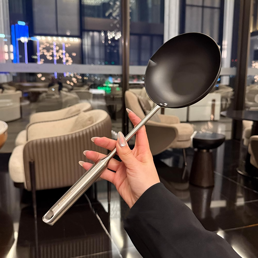 Uncoated pure iron pan, long-handled stainless steel pan