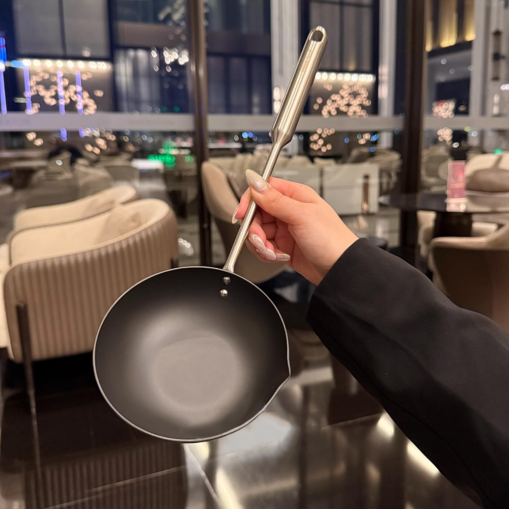 Uncoated pure iron pan, long-handled stainless steel pan